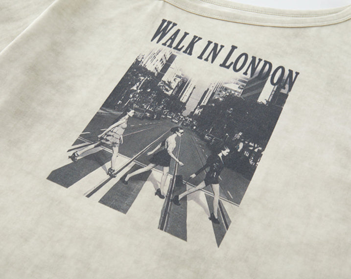 モノクロプリント ワンショルダー長袖Tシャツ