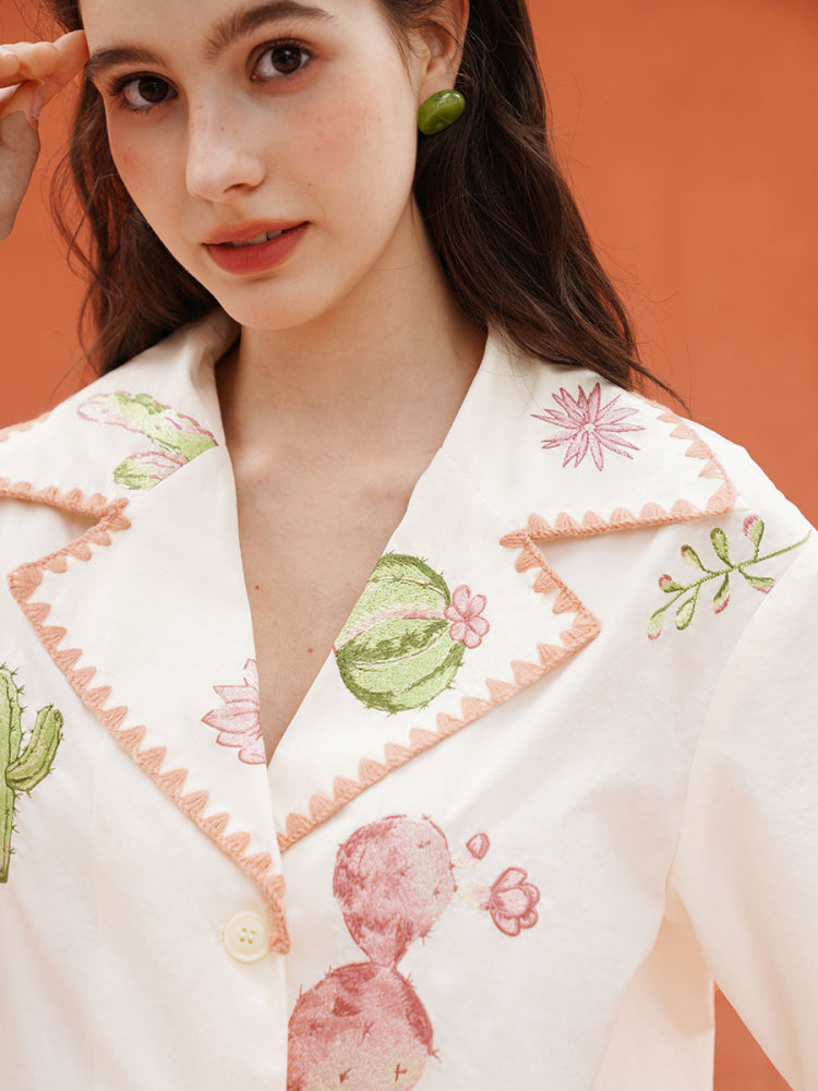 サボテンデザイン Vネックシャツ