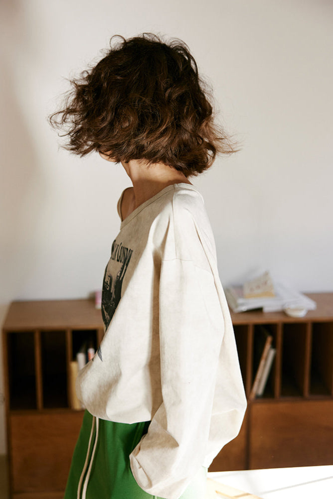 モノクロプリント ワンショルダー長袖Tシャツ