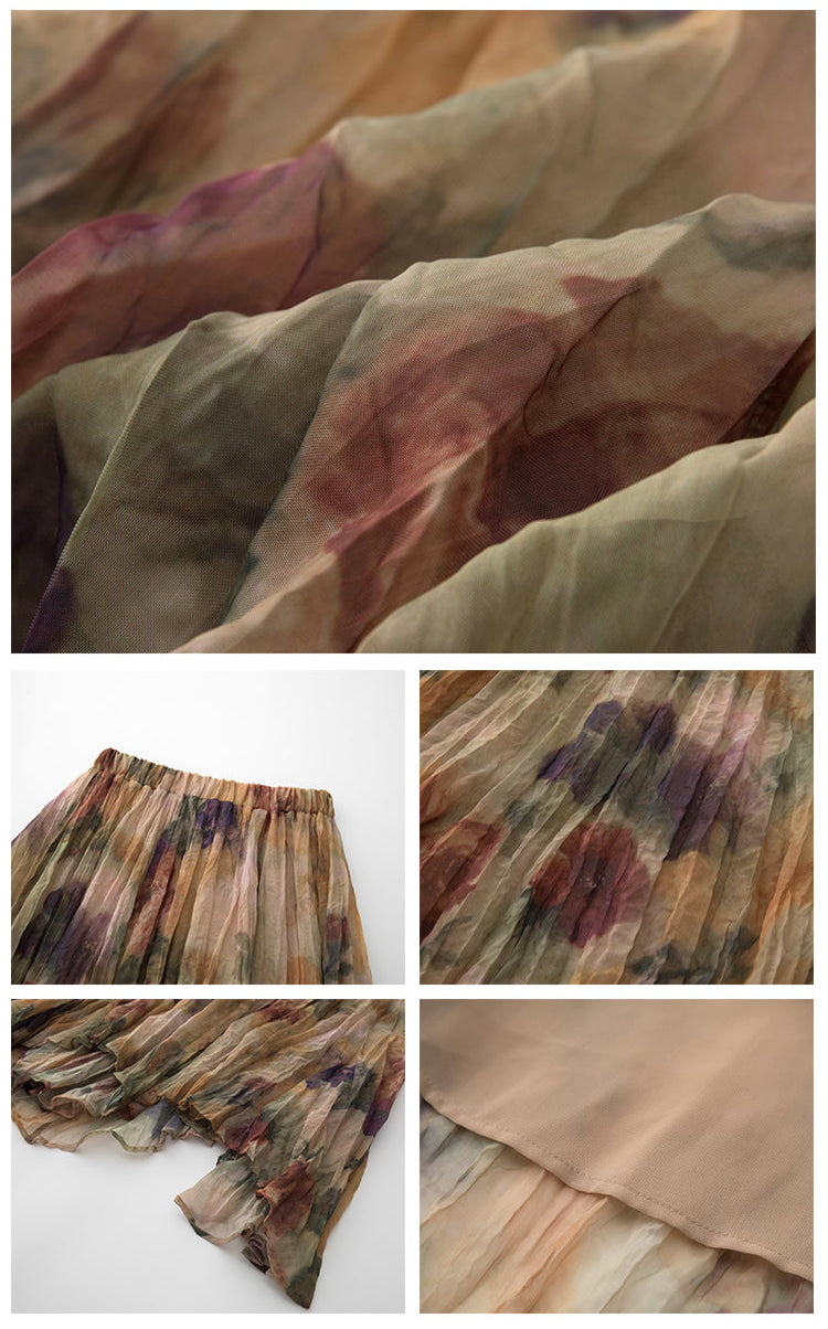 油絵プリーツスカート