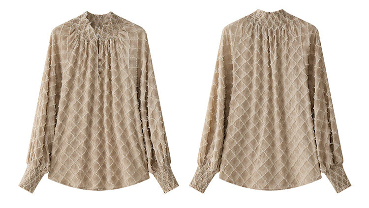 ランタンスリーブダイヤ柄シャツ